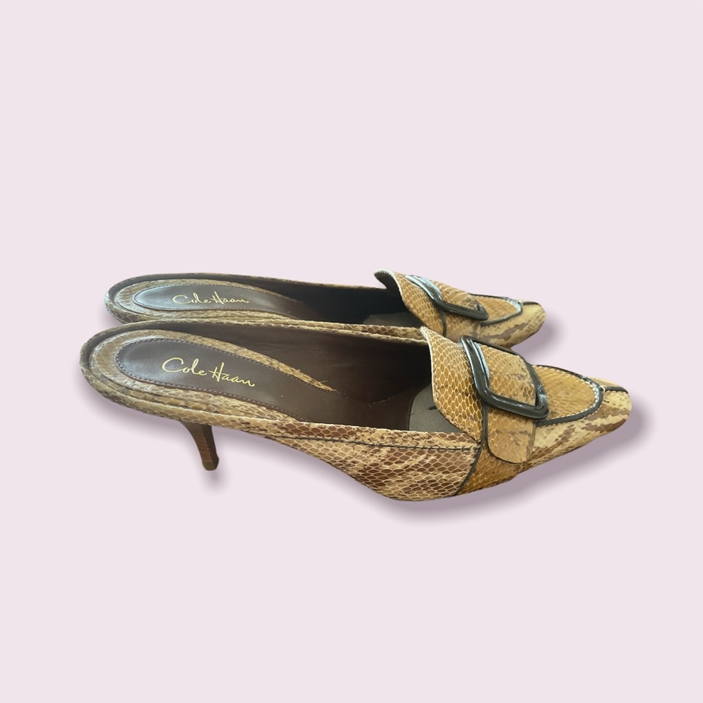 Cole Haan Vintage snakeskin brown mules with buckle